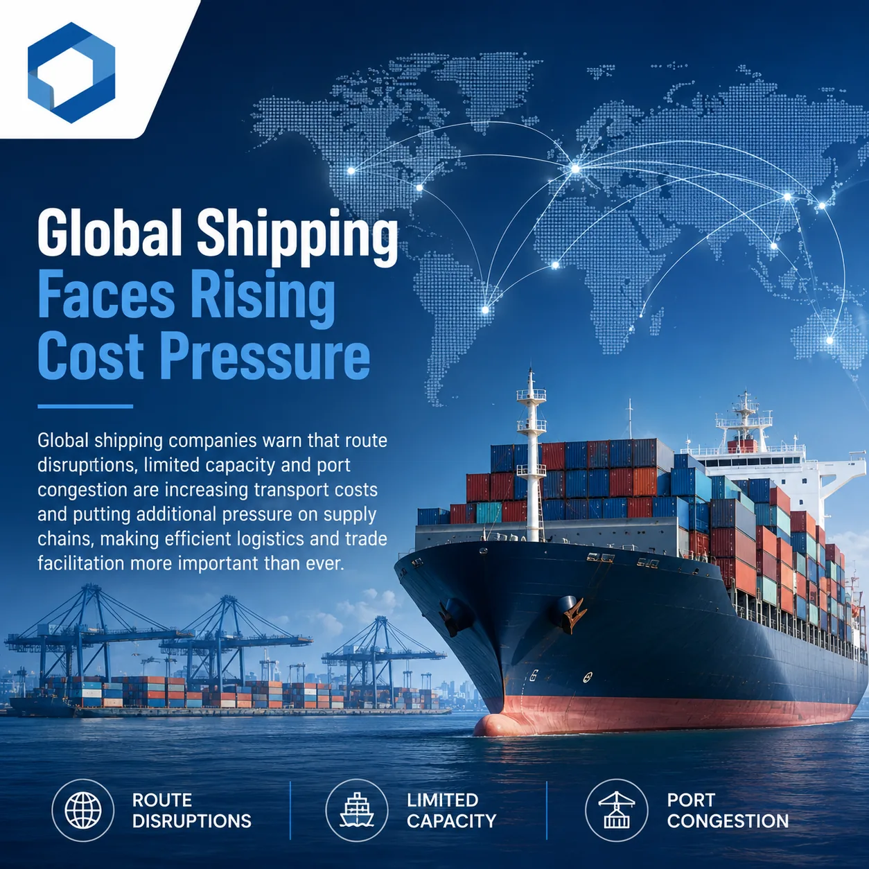 Container ship at a congested port