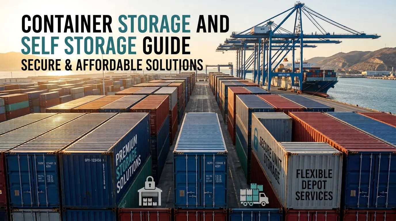 Güvenli sahada sıralanmış self storage amaçlı yük ve depolama konteynerleri